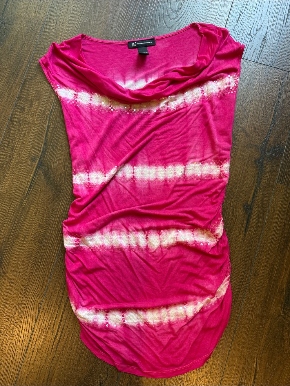 INC International Concepts Hot Pink Cowl-Neck Tie-Dye Cap Sleeve Top Medium